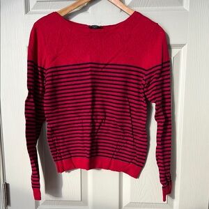 36-Red and Black Striped Women's Sweater